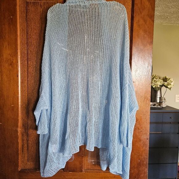 Alfani Women’s Large Light Blue Crochet Cardigan Open Front Knit Sweater - Picture 3 of 6